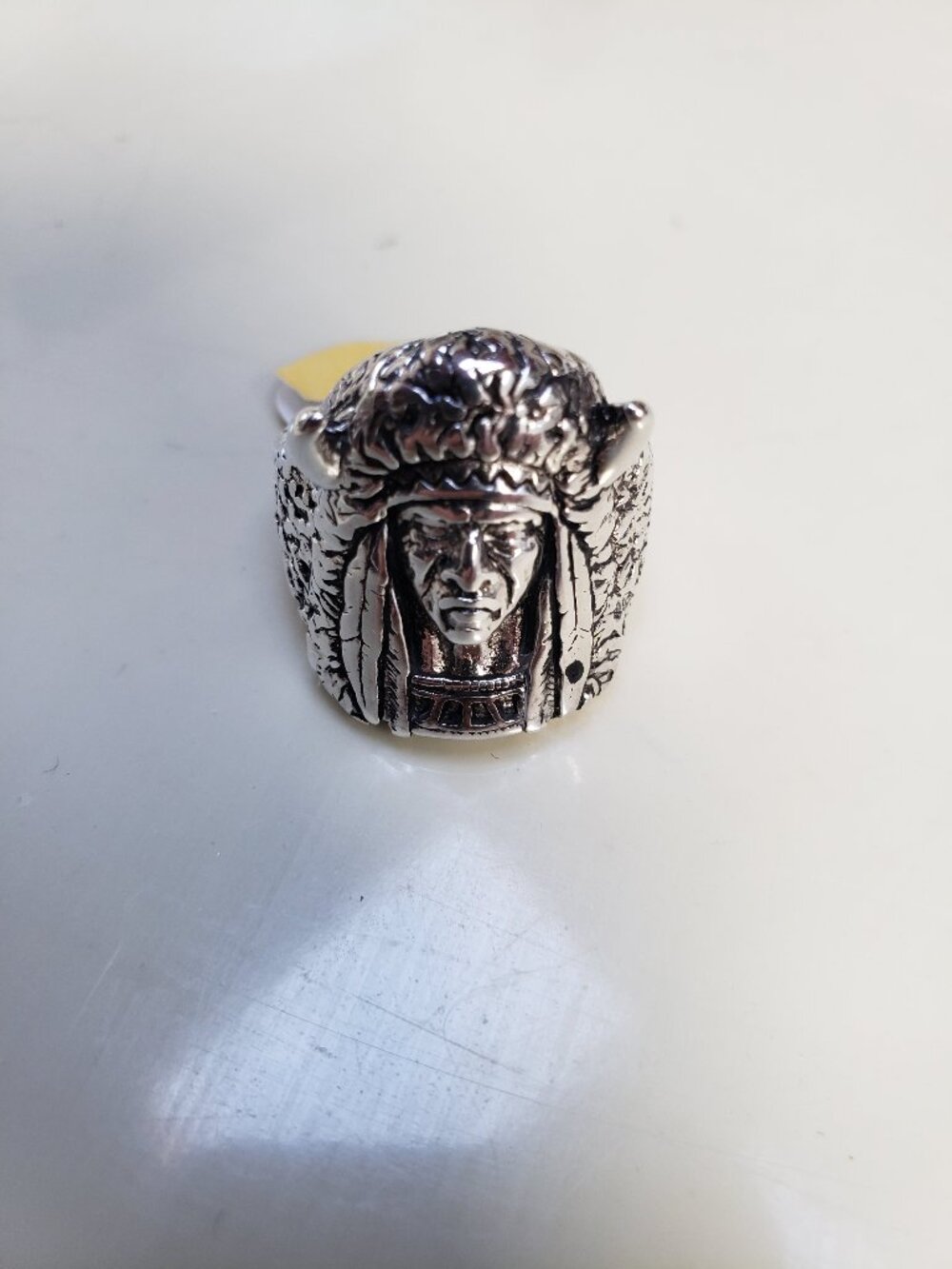 Vintage G&S Gordon Smith Native American Chief Biker Ring 1980s Silver Size 10.5